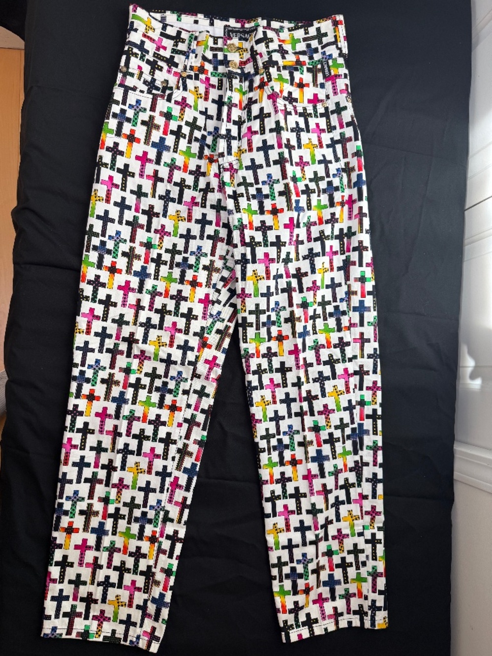 Versace Jeans Couture white jean pants with crosses